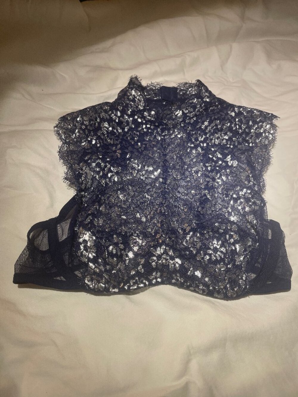 Victoria's Secret Dream Angels unlined demi bra top blue silver 34C high neck - Picture 4 of 15